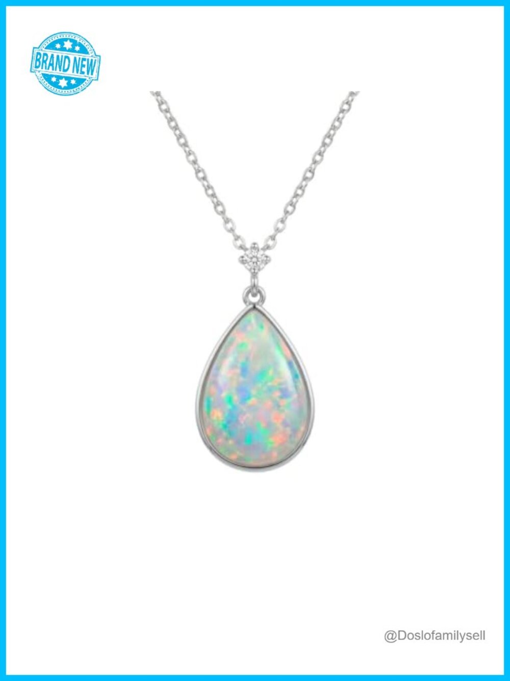925 Sterling Silver Teardrop Opal Necklace Lab Grown Diamond